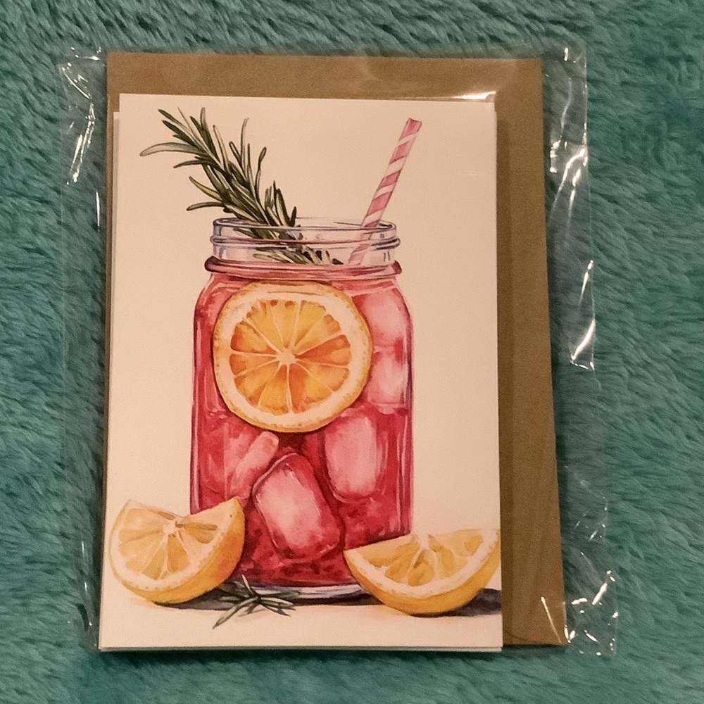 Tropical Lemonade Mason Jar Note Cards Set of Six NWT